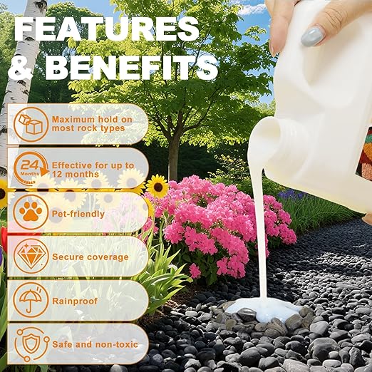 Rock Glue for Landscaping - 32 Oz Strong Stone Mulch Glue, Long-Lasting Gravel Adhesive for Garden, Yards, Plants, Outdoor Walkway, Pebbles, Pea Fish Tank Gravel, Weather-Resistant Rubber Mulch Binder