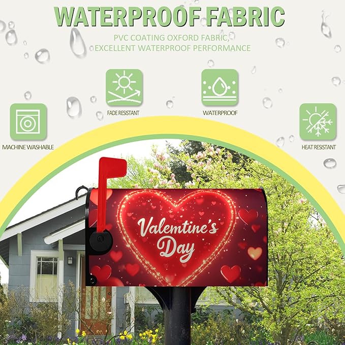 Valentine's Day Mailbox Covers Magnetic Standard Size 21x18 Inch Red Heart Mailbox Cover Love Post Letter Box Wraps for Outdoor Garden Decorations