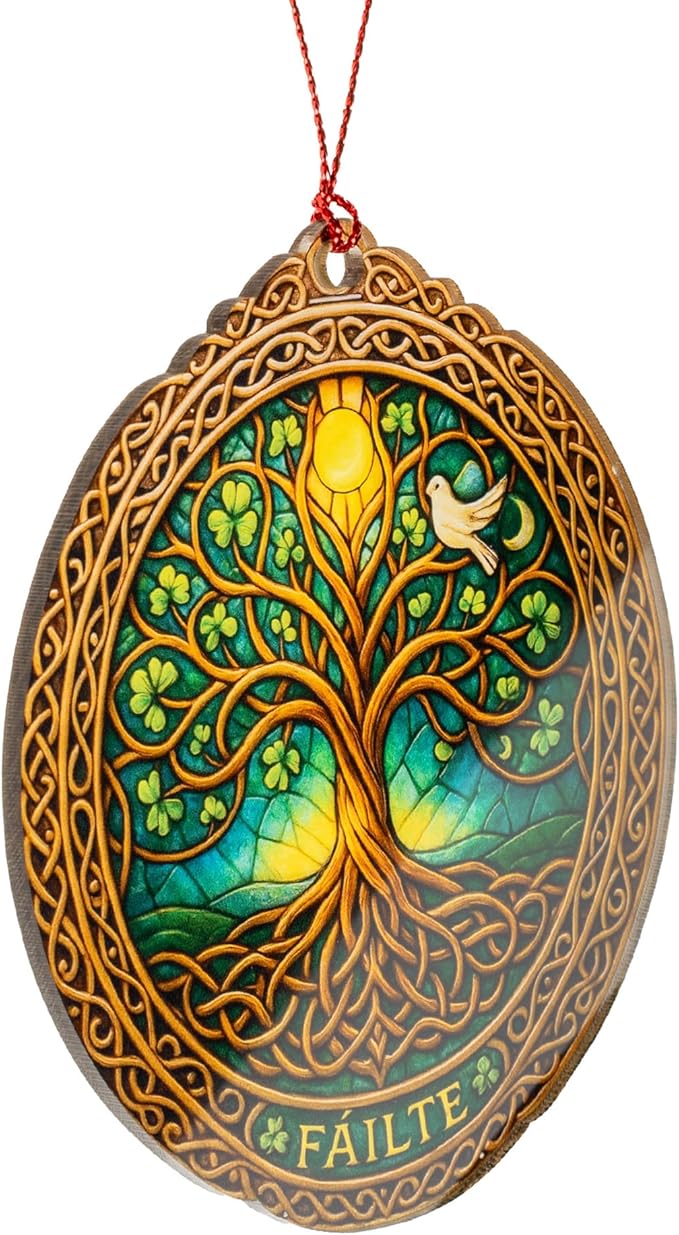 Christmas Ornaments - Tree of Life Ornament – Celtic Tree Decor – Irish Welcome Ornament – Shamrock Blessing Card – St - Patrick’s Day Home Decor - Xmas Tree Decoration