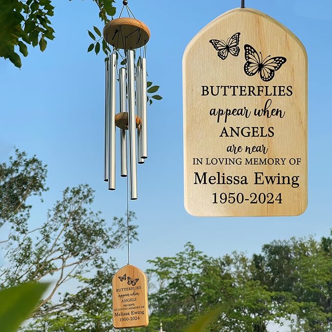 Memorial Wind Chimes - Sympathy Gift for Loss of Loved One, Butterflies Appear