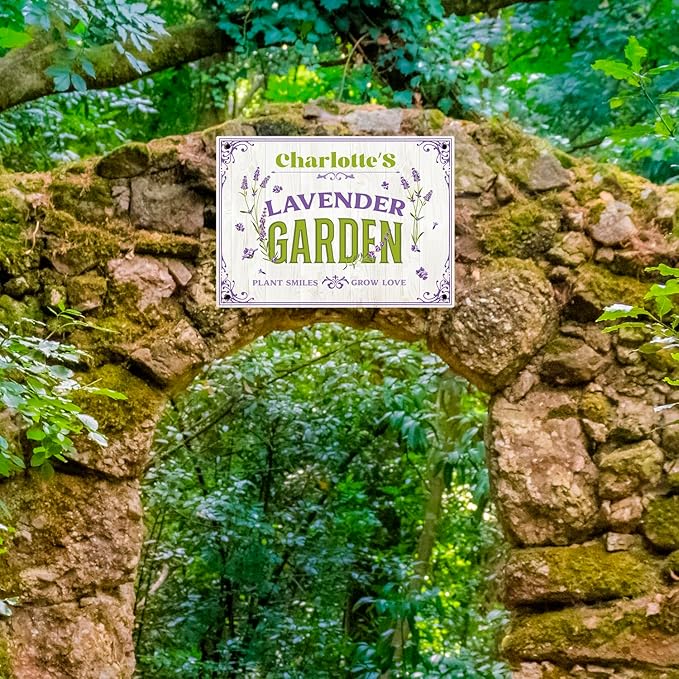 Custom Lavender Garden Sign, Personalized Name for Flower Garden, Christmas Gift and Backyard Décor Sign, 10x14 Inches, Rust Free .040 Aluminum, Fade Resistant, Made in USA by Sigo Signs