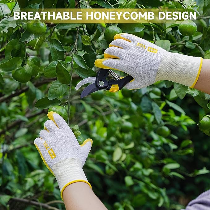 JDL Gardening Gloves for Women, 6 Pairs Breathable Latex Coated Yard Garden Gloves, Rubber Outdoor Protective Work Gloves with Grip, Multiple Colors, Large Size