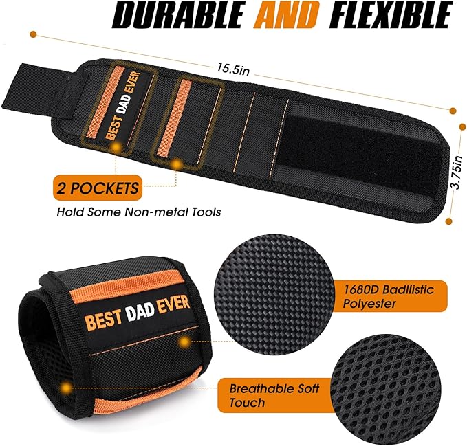 Father's Day Gifts for Dad from Daughter Son, Magnetic Wristband Tool Belt for Holding Screws, Cool Gadgets Birthday Gift Christmas Stocking Stuffers for Men Him Husband Handyman - Best Dad Ever Gifts
