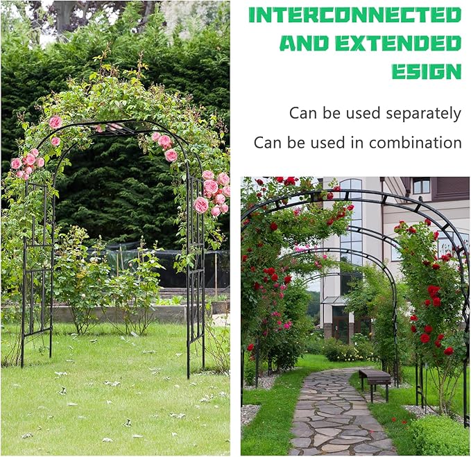 DoCred Large Garden Arch Trellis for Climbing Plants, 87'' H x 59'' L x 47'' W Outdoor Grape Vine Trellises Arch Arbor Gazebo, Grape Trellis for Courtyard and Garden Decoration, Black