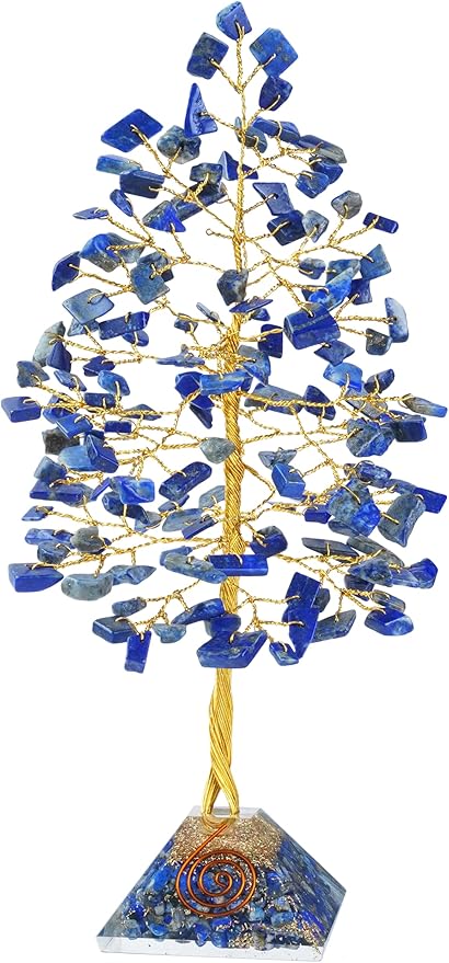 Lapis Lazuli Crystal Tree with Orgone Pyramid Base Blue Desk Decor Healing Crystals Bonsai Tree Blue Gifts for Women Office & Shelf Home Room Decor For Mom Sister Girlfriend Present Housewarming