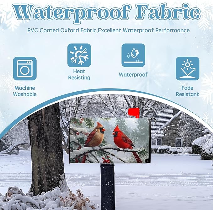 Cardinal Bird Mailbox Cover Winter Large Mailbox Covers Christmas Magnetic Mailbox Wraps Red Bird Dust-Proof Letterbox Cover Oversized-25.5" x21