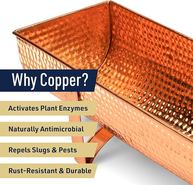 Kings County Tools Copper Window Planter Box for Indoor and Outdoor Use - 15.5” Rectangle Flower Pots Outdoor Planters with Water-Resistant Solid Copper - Beautiful Pots for Plants