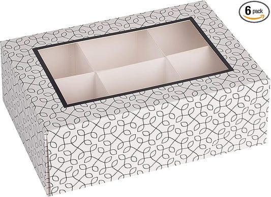 Hammont Window Box with Six Sections - 6 Pack - 7”x5”x2.5” - Black Colored Versatile Bakery Boxes Perfect for Sharing Snacks and Cookies | 6 Insert Sections Gift Boxes