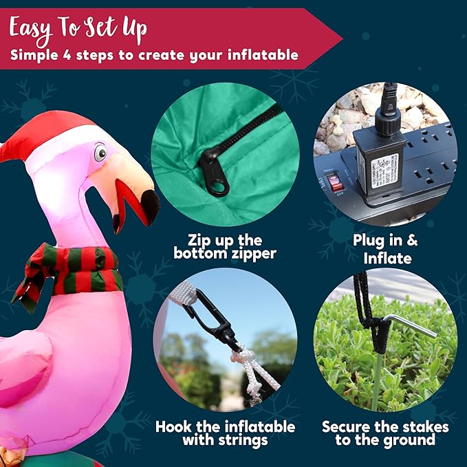 Joiedomi 6 ft Christmas Inflatable Flamingo on Ornament Decorations, Blow Up Inflatables with Build-in LEDs for Christmas Party Indoor, Outdoor, Yard, Garden, Lawn Décor, Holiday Season
