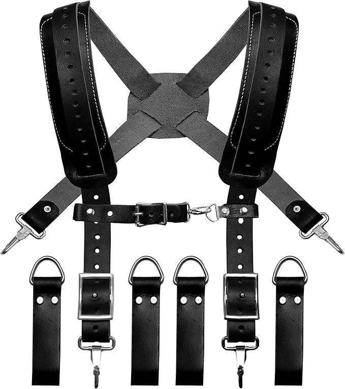 FUERI Tool Belt Leather Suspenders for Men Heavy Duty Bags Construction Carpenter Tools Electricians Framers