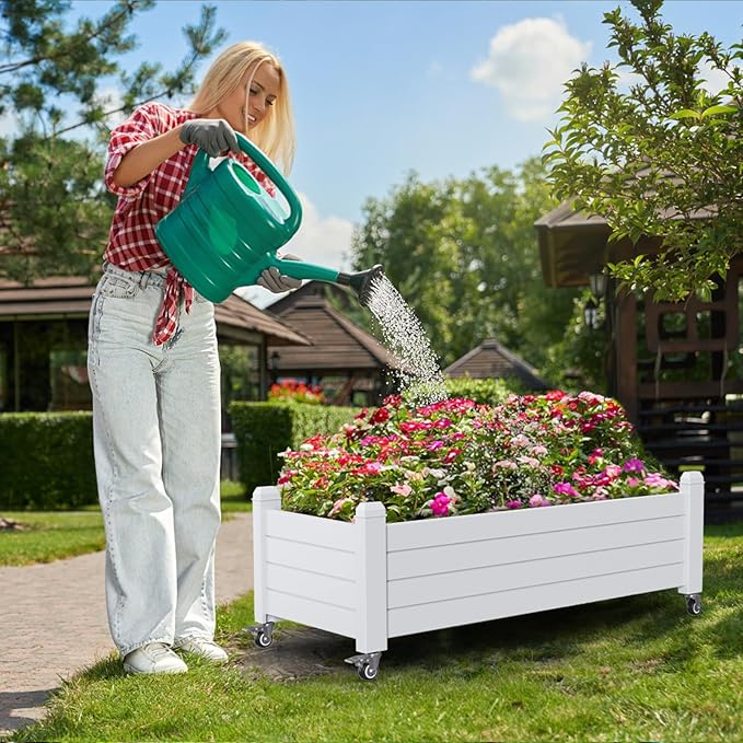 EasyUp Horticulture Garden Bed, Divisible Resin Planter Box for Backyard, Patio, Balcony, with 4 Legs and 4 Swivel Lockable Wheels(Ashen,43.31 * 17.72 * 17.56)
