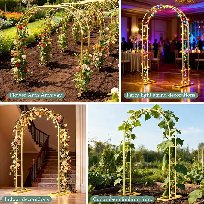 Wedding Arch 6.6FTx3.5FT, Garden trellis for climbing plants outdoor, Gold Metal Pergola Arbors for Flower Arch Archway, Assemble Freely 3 Sizes for Party Decoration,Garden Wide Arbor Trellis