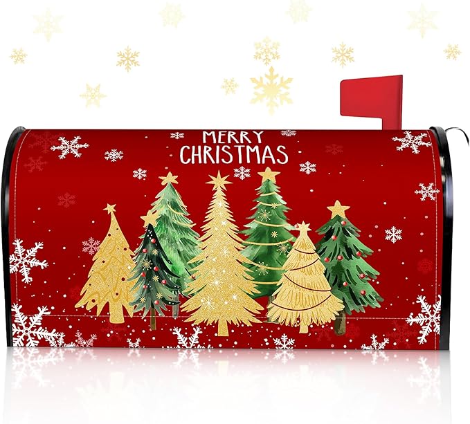 Blosssound Christmas Mailbox Cover Magnetic Standard Size 21 x 19 Inch, Winter Mailbox Cover Xmas Tree Decorative Post Letter Box Decor for Garden Yard Outdoor(Christmas Tree)