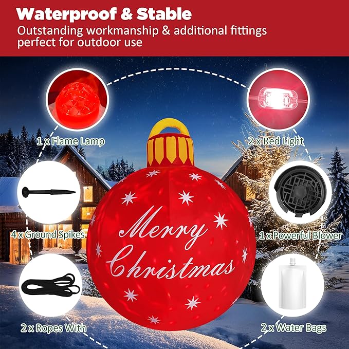 4FT Giant Merry Christmas Inflatables Outdoor Decorations Blow Up Cute Christmas Decor Built-in LED Xmas Yard Outside Indoor Party Lawn Garden Porch Lawn Holiday(4FT Merry Christmas Ball)