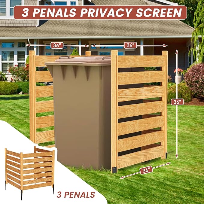 LILYPELLE 36in W x 36in H Air Conditioner Fence, 3 Panels Outdoor Wood Fence Privacy Screen with Planter Box, Outside Trash Can Pool Equipment Enclosure Panels Decorative Fences