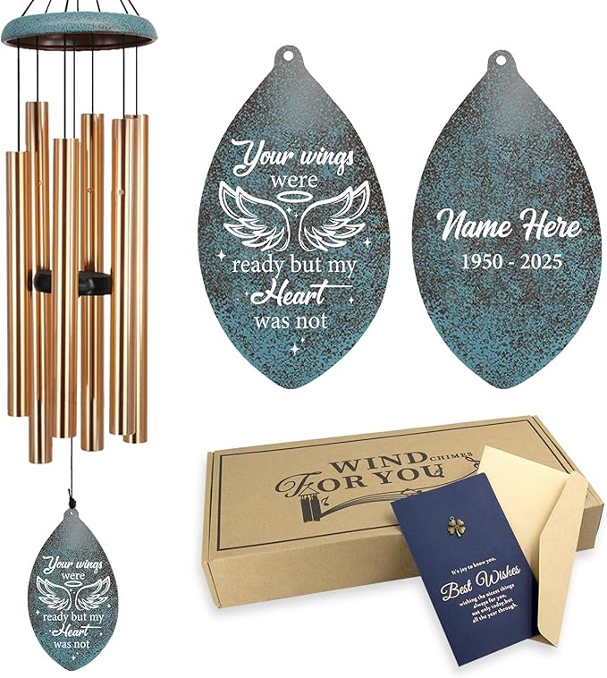ASTARIN Personalized Memorial Wind Chimes, Angel Wings Sympathy Gifts Wind Chime for Loss of Loved Mom/Dad, Commemorative Windchime for Condolences/Funeral