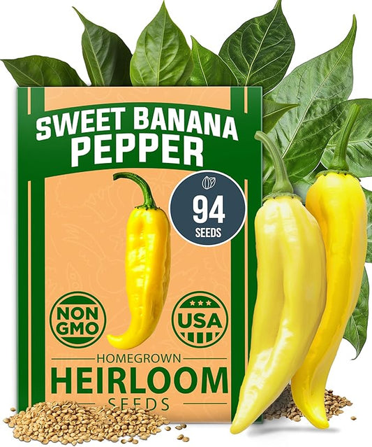 HOME GROWN Banana Pepper Seeds Pack – 94 Heirloom Vegetable Seeds – High Germination Sweet Peppers for Planting Indoors or Outdoor Garden (Capsicum annuum) (1pack)