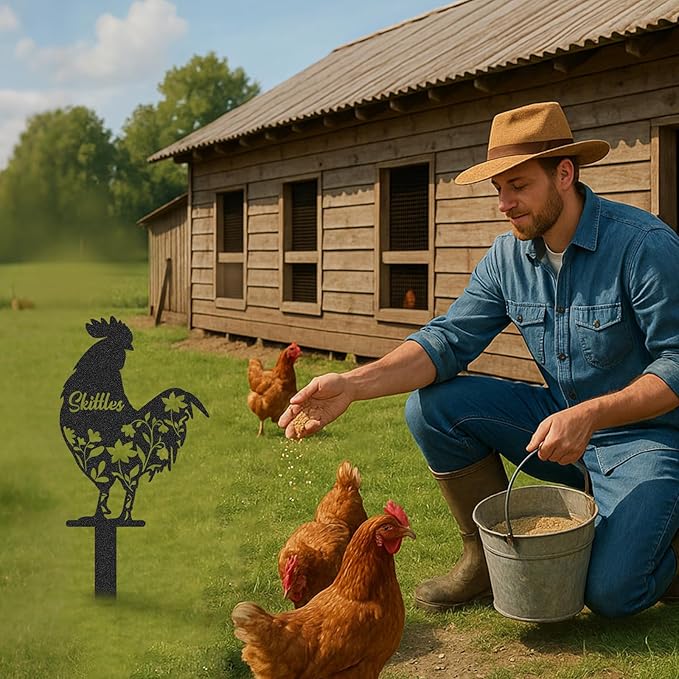 Personalized Metal Chicken Coop Sign, Custom Name Chicken Coop Signs for Outside, Decorative Garden Stakes, Metal Yard Art, Backyard Farmhouse Decor, Chicken Gifts for Women Man Color05