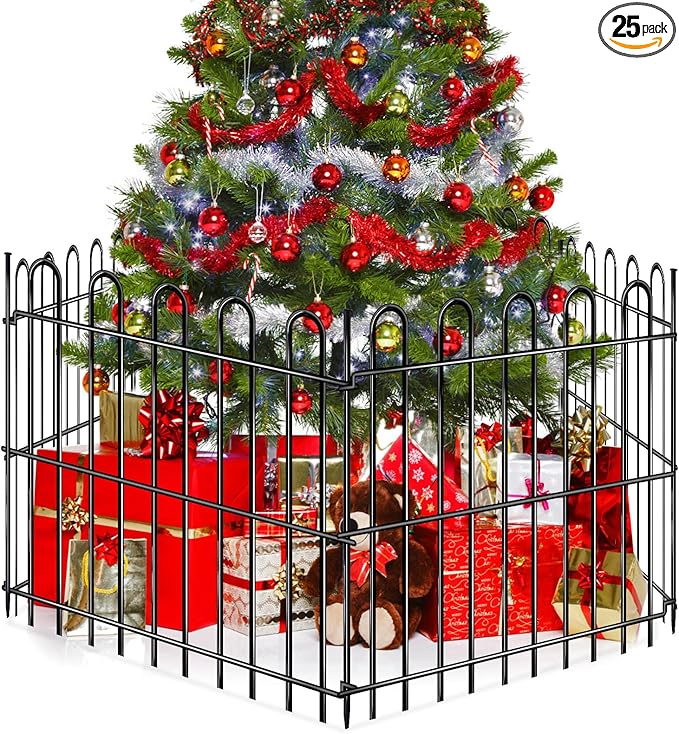 25 Panels Decorative Garden Fence, 50ft X 32in Rustproof Metal Animal Barrier Fence, No Dig Fence Garden Fence, Arched Flower Bed Edging Ornamental Wire Border Fencing for Outdoor Yard, Patio Decor
