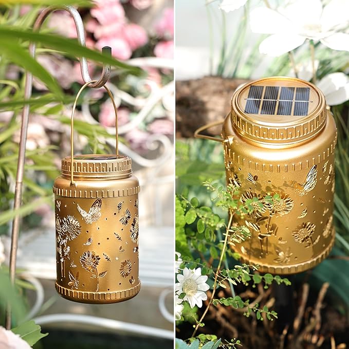 Cooo 2 Pack Solar Pathway Lights & Solar Lanterns Outdoor Waterproof Landscape Path Lights Christmas Lights Gifts for Women Mom Grandma for Garden Yard Patio Backyard Porch Decorations-Gold Sunflower
