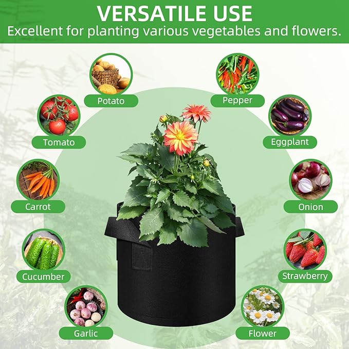 LITLANDSTAR 100-Pack 10 Gallon Grow Bags, Heavy Duty Thickened Nonwoven Aeration Fabric Pots with Handles, Aeration Grow Bags for Vegetable/Flower/Plant