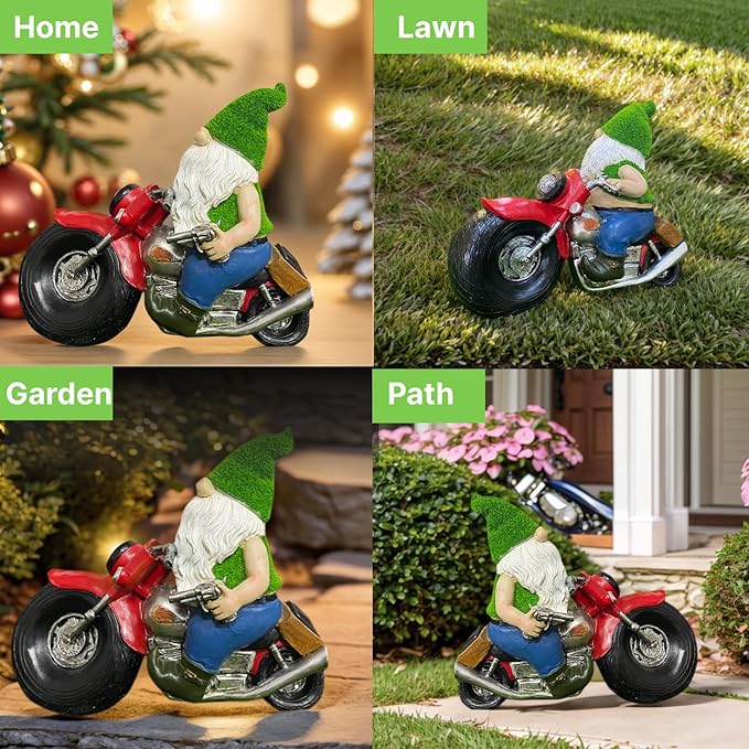 LnzhausciaGarden Gnome Statues Decor with Solar Lights, Large Outdoor Decorations for Yard Porch Lawn Balcony Patio, Housewarming Gifts