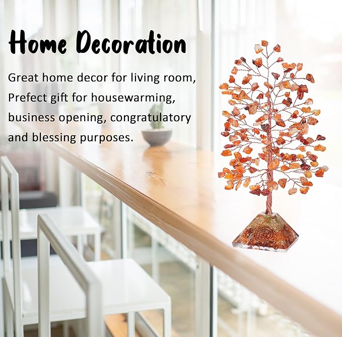 Crocon Carnelian Crystal Tree with Orgone Pyramid Base Desk Decor Healing Crystals Bonsai Tree Orange Gifts for Women Office & Shelf Home Room Decor for Mom Sister Girlfriend Present Housewarming