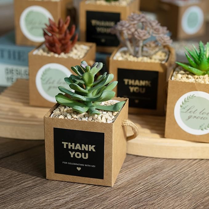 Temlum 2.5 Inch Succulent Wrap Bags (Fits 2.5″ Pots) with Thank You & Let Love Grow Stickers, Small Gift Box for Wedding, Baby Shower, Succulent Party Favors for Guests (Brown 40pcs)
