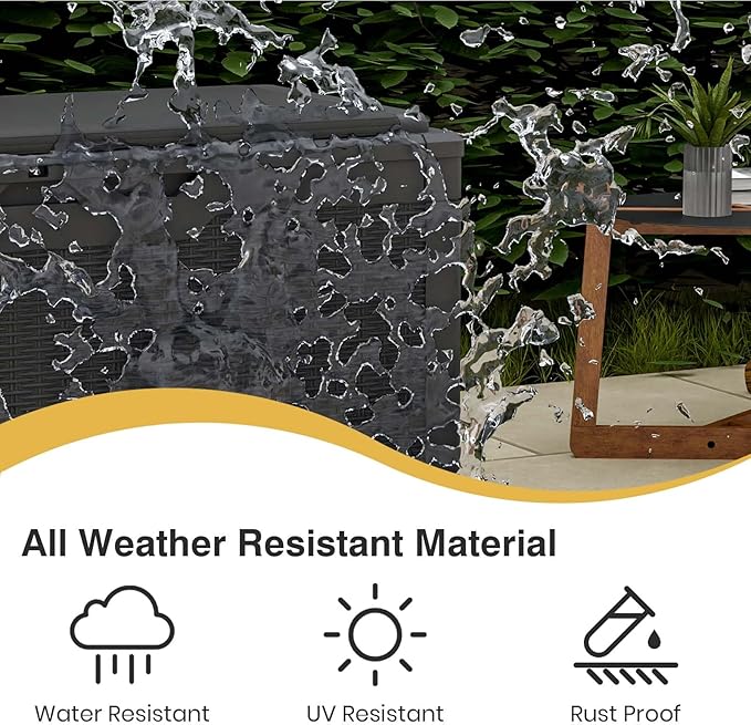 Patiolife 100 Gallon Resin Deck Box with Cushion, Large Outdoor Storage Box for Garden Tools, Pool Supplies, Waterproof and Lockable, Black