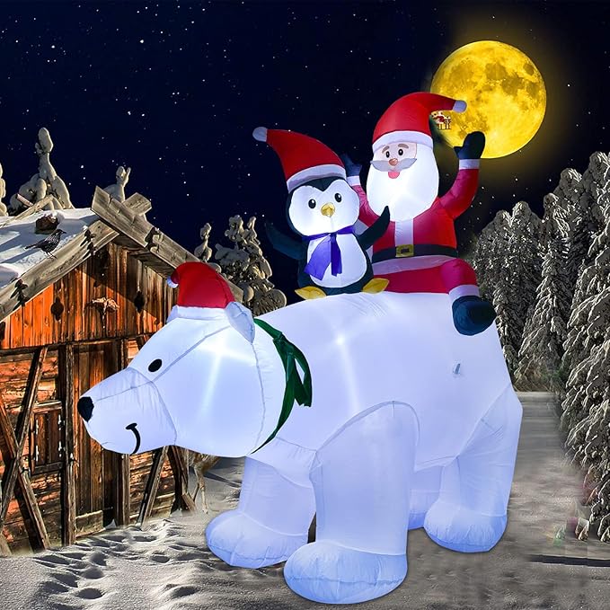 DearHouse 7FT Inflatable Polar Bear Christmas Santa and Penguin, Led Lights Xmas Holiday Blow Up Family Party Decoration Yard Lawn Favors Indoor Outdoor Inflatables