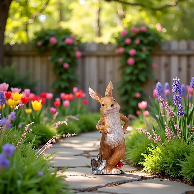 Bunny Garden Statue Outdoor Decor Resin Funny Rabbit Statue for Outdoor Patio Lawn Yard Art Decoration Christmas Housewarming Gift