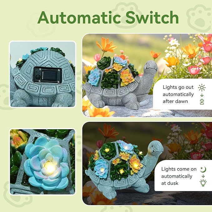 Solar Turtle Garden Statues with LED Lights, Outdoor Decor for Patio Yard Balcony - Unique Housewarming Birthday Gifts for Women Mom Grandma