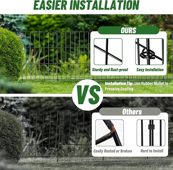 25 Panels Animal Barrier Fence - No Dig Rustproof Metal Garden Fencing, 17in H x 27ft L, Decorative Outdoor Fence for Rabbits Dogs, Durable Protection for Flower Beds and Patios