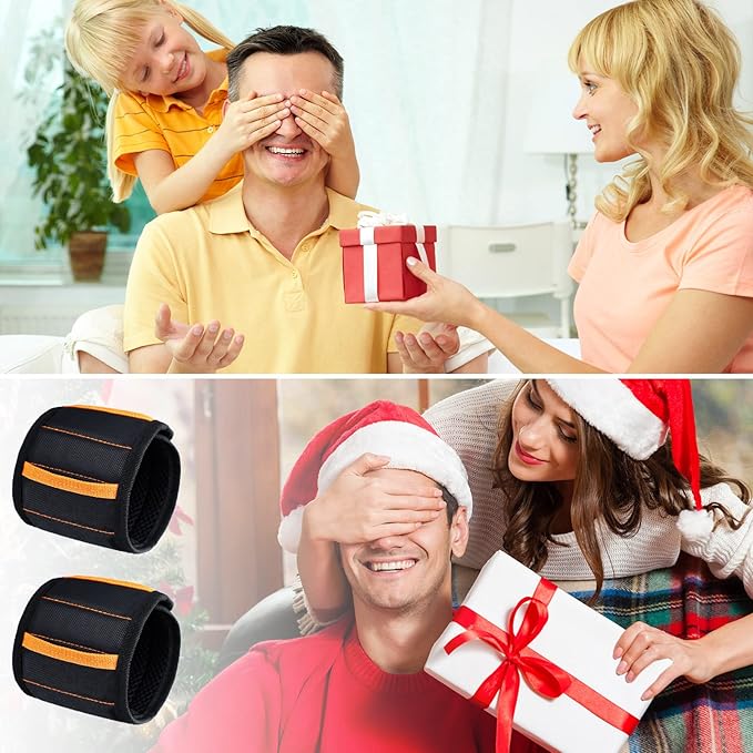 Kigeli 4 Pcs Christmas Men Magnetic Wristband Gifts for Holding Screws Men Adjustable Tools Holder Belt with 15 Magnets Tool Gift for Dad Husband Handyman Grandpa Birthday