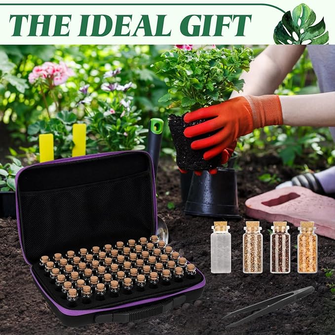60 Slots Seed Storage Organizer, Garden Seeds Saver Box Gardening Seed Keeper Set Labels Stickers Funnel Tweezer Plant Storage Glass Drift Bottle