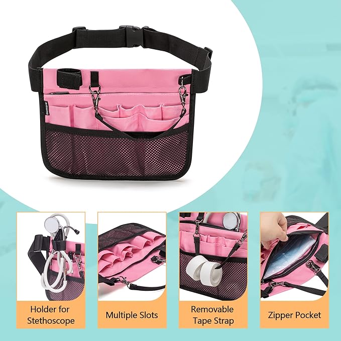 Damero Nurse Fanny Pouch, Nurse Waist Pack with Tape Holder, Nurse Waist Organizer Belt for Stethoscopes, Bandage Scissors and Other Medical Supplies, Pink
