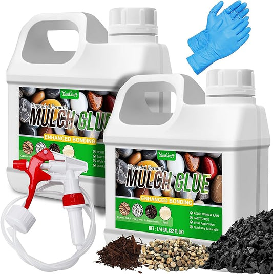 Mulch Glue - 64oz Mulch Adhesive Pea Gravel Binder for Landscaping, Garden - Concentrate Landscape Rock Glue Mulch Stabilizer, Last up to 2 Years, Gravel Glue & Lock for Bonding Bark, Sand