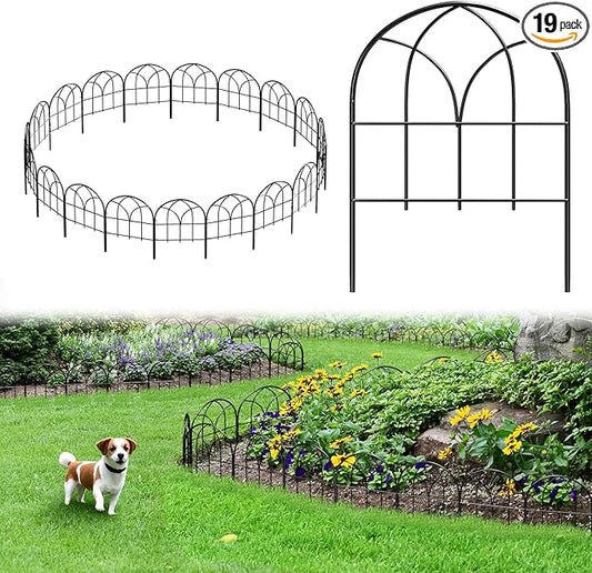 Small Garden Fence Animal Barrier, 12.55"*16.53" Decorative Fence Panel, No Dig Fences Barrier, Arch 19 Pcs Black Metal Fencing, Garden Border Edging Fences, Dog Fencing Blocker for Yard, Flower Bed