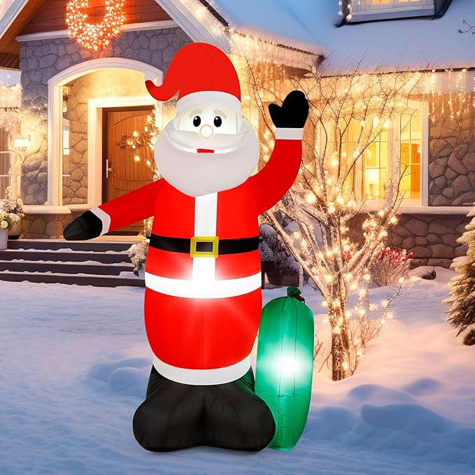 8FT Christmas Inflatable Santa Claus, IP65 Lighted Blow Up Santa Claus with LED Lights, Automatic Inflation Yard Decorations for Lawn Garden Holiday Decor