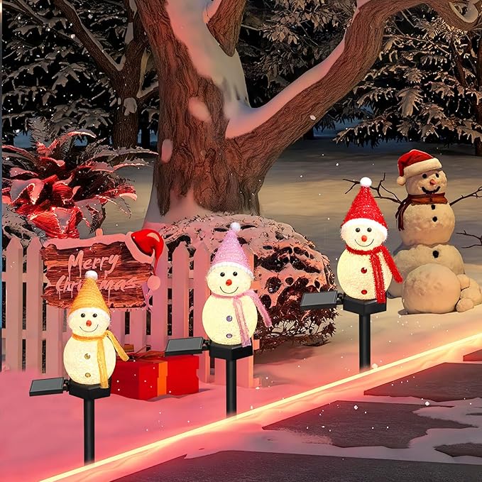 TOCHGREEN 3 Pack Solar Christmas Snowman Lights Solar Pathway Lights Waterproof Outdoor Solar Powered Christmas Decorations for Xmas Holiday Yard Path Patio Garden Porch Lawn Landscape Decor