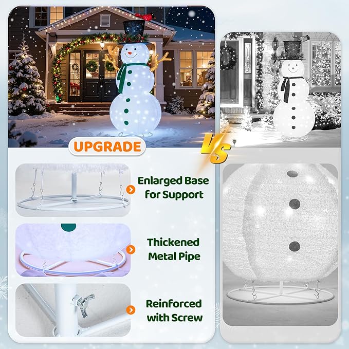 6FT Lighted Snowman Outdoor Christmas Decorations with Reinforced Base, Pop-Up Christmas Décor with Build-in 200 LED Lights, Collapsible Snowman with Top-Hat Scarf, Decoration for Lawn Yard