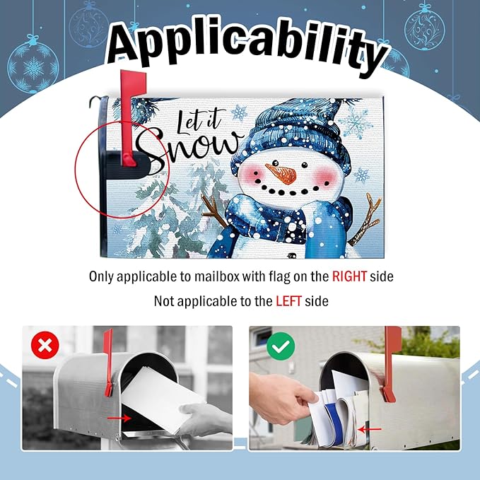 Winter Snowman Mailbox Cover Magnetic Standard Size 20.5" x 18", Let It Snow Pine Tree Snowflake Decorative Post Letter Box Wrap Decor, Christmas Seasonal Garden Yard Outdoor Decoration