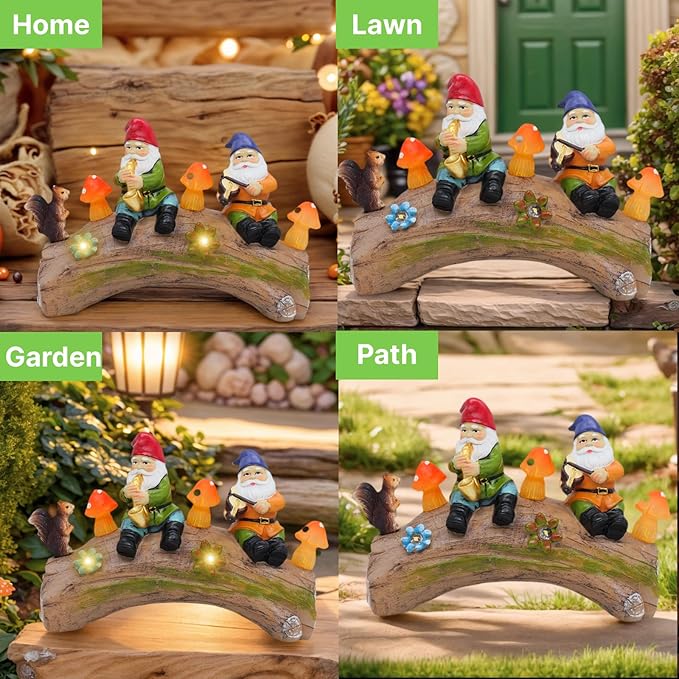 Garden Gnome Statues Decor with Solar Lights, Outdoor Decorations for Yard Porch Lawn Balcony Patio, Housewarming Gifts