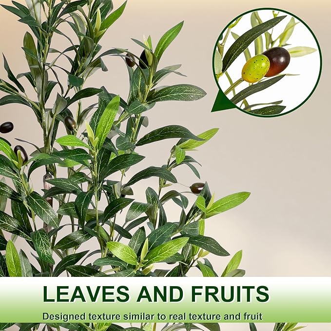 Artificial Olive Trees Indoor,Faux Olive Tree with White Planter Pot,Artificial Plants Lifelike Fruits for Home Office MeetingRoom Living Room Indoor Outdoor Decor(7ft)