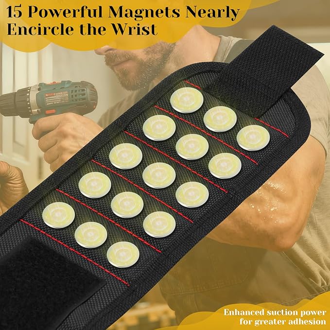 Magnetic Wristband,Powerful Magnets for Holding Screws Tool Belt for DIY Workshop,Adjustable Hands-Free Accessory Gift Set for Men