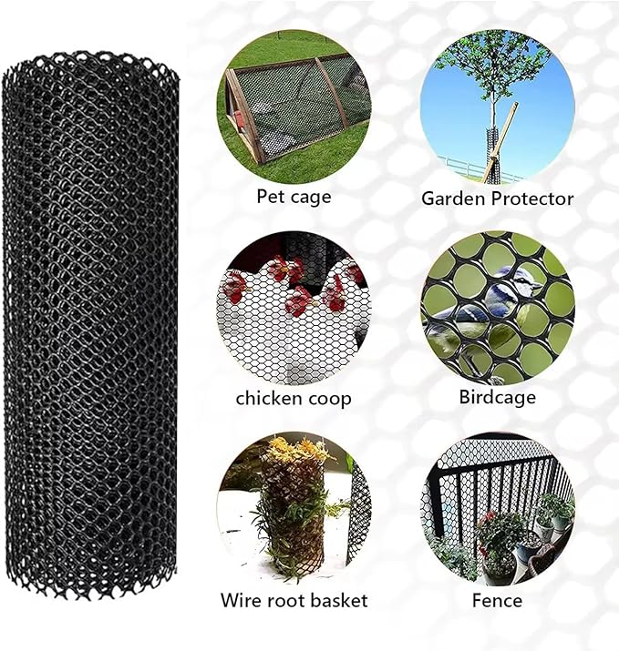 Plastic Chicken Wire Mesh Fencing 39.3″ x 32.8′ Roll Pet Garden Safety Fencing Netting Durable Heavy Duty Snow Fence for Poultry Floral Bird Patio Barrier, Easy to(Size:1x20M - Mesh 1.8cm,Color:Black)