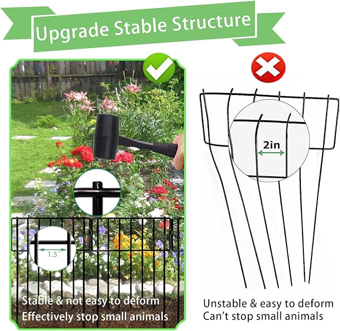 Animal Barrier, 19 Pack No Dig Decorative Fences, 17in(H) x19ft(L) Rustproof Metal Wire Small Garden Fence Border for Dogs Rabbits