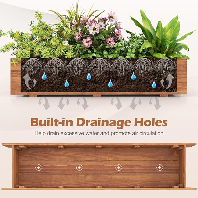 S AFSTAR 2 Pieces Raised Garden Bed, 44" x 11" x 10" Wood Rectangle Planter Box with Drainage Holes, Water-Resistant Paint, Decorative Window Box, Outdoor Garden Bed for Fruit Vegetable Flower Herb