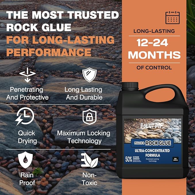 68 OZ Mulch Glue for Landscaping, Rock Glue for Landscaping and Stabilizing Mulch and Pea Gravel, Lasts up to 3 Years, Non Toxic, Fast Drying, Ready to Use