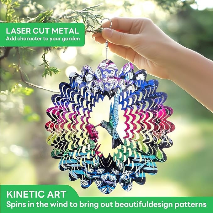 Hummingbird Hanging Wind Spinners - Outdoor Hummingbird Decor Gift for Women Mom Grandma Metal 3D Wind Spinner for Yard Garden Decor Funny Christmas Decoration Gifts Ideas